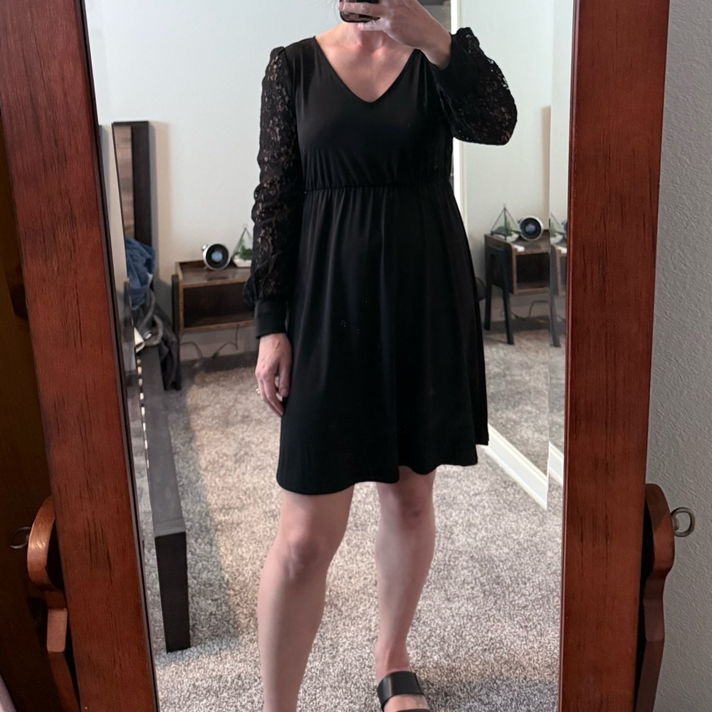 Maurices Elegant Black Dress with Lace Sleeves. Size M - NWOT